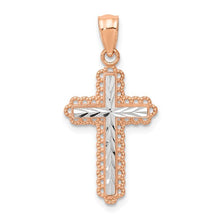 Load image into Gallery viewer, Two Tone Diamond Cut Cross Pendant - 14k Rose Gold &amp; White Gold